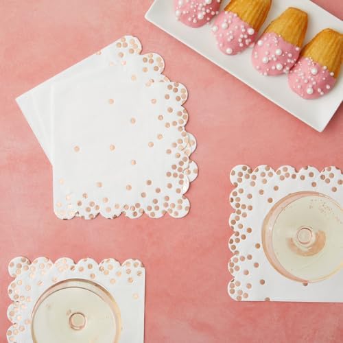 50 Pack Scalloped White Rose Gold Napkins for Events