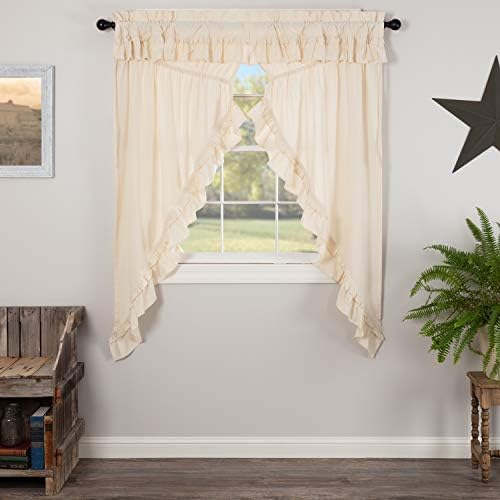 VHC Brands Muslin Ruffled Natural Tan Prairie Panels Set of 2