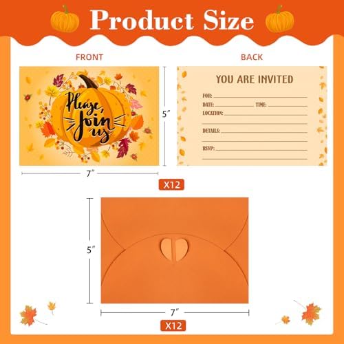 SICOHOME Thanksgiving Invitations Set 12pcs 5x7 with Envelopes
