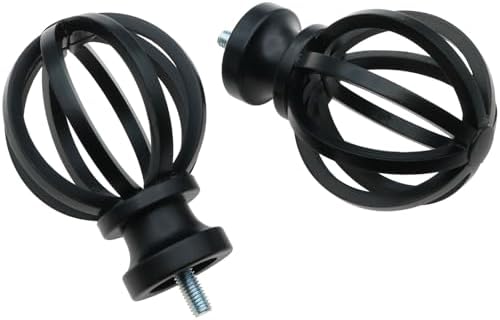 2 PCS Black Finials for 58 Inch Curtain Rods with M5 Screws