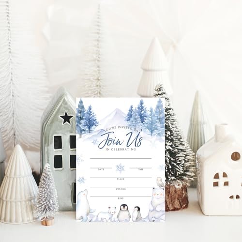 Whaline 25 Set Winter Forest Animal Snowflake Invitation Cards With Envelope Stickers