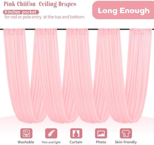 6 Panels Pink Ceiling Drapes for Wedding Decor