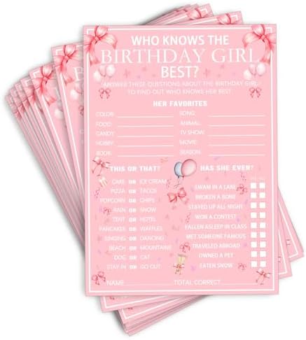 Who Knows The Birthday Girl Best Pink Party Game Cards 20 Questions