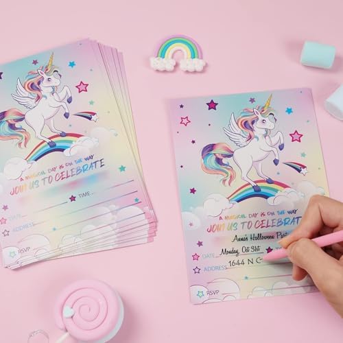 WERNNSAI 24PCS Unicorn Birthday Invites with Envelopes