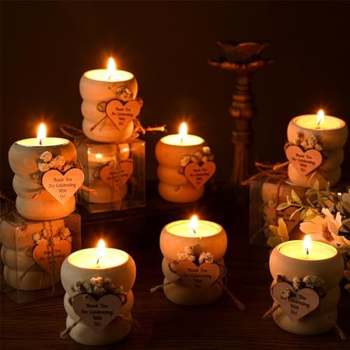 MTLEE 16 Piece Wooden Tealight Candle Holder Set with Cards and Rope