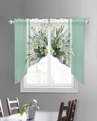 Sage Green Eucalyptus Swag Curtains 2 Panels Set 36 Inch Length