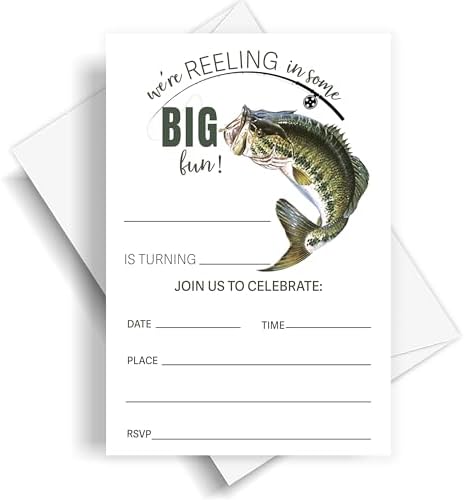 Fishing Theme Birthday Invites with Envelopes for Kids