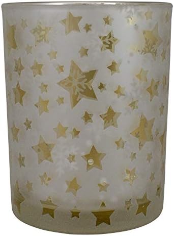 5 Inch Matte Silver Gold Stars and Snowflakes Candle Holder