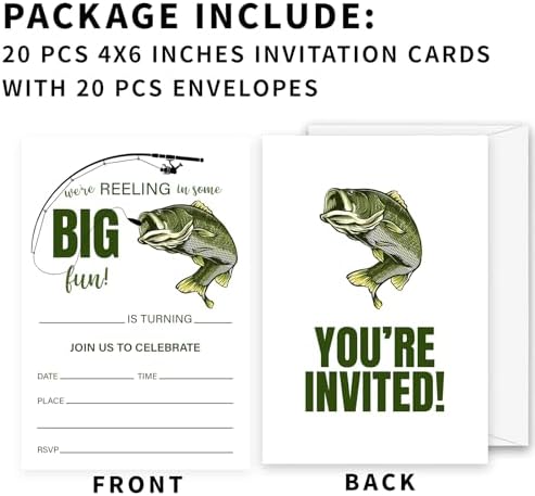 Fishing Theme Birthday Invites with Envelopes Set C03