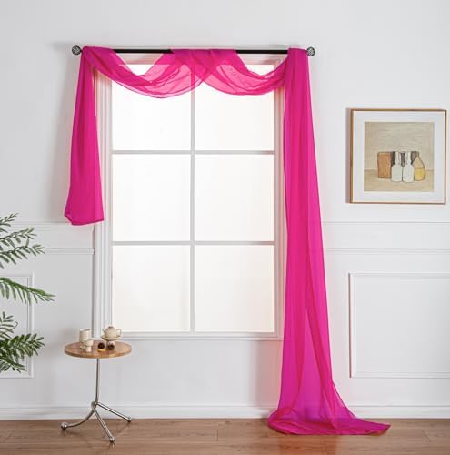 WPM Hot Pink Sheer Window Valance Scarf Panel