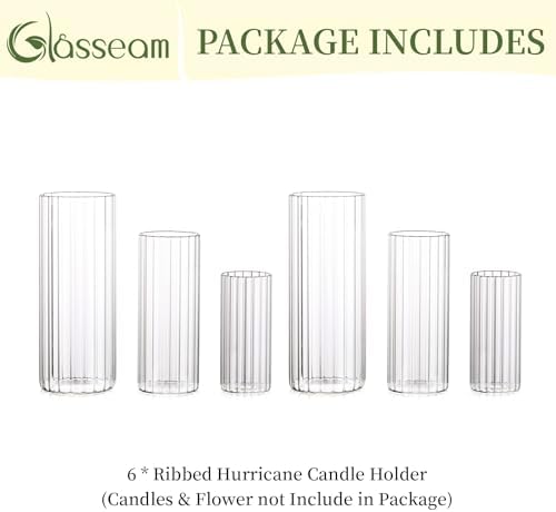 Glasseam Clear Hurricane Candle Holder Set of 6