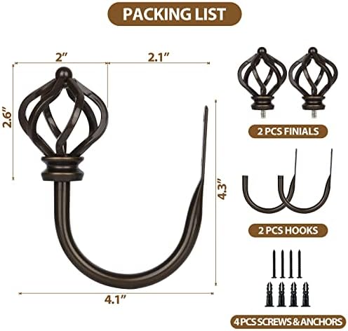 KAMANINA Bronze Decorative Curtain Holdbacks Twisted Cage Finials 2 Pack