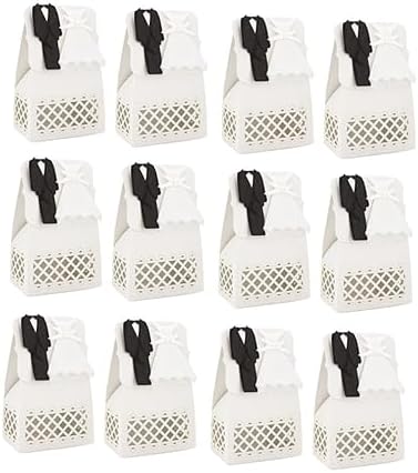Cabilock 12pcs Hollow Wedding Favor Boxes with Bride Groom Tuxedo Dress Design
