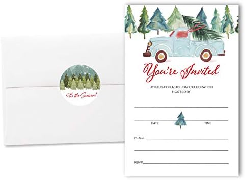 Set of 20 Christmas Invitations with Envelopes and Seals