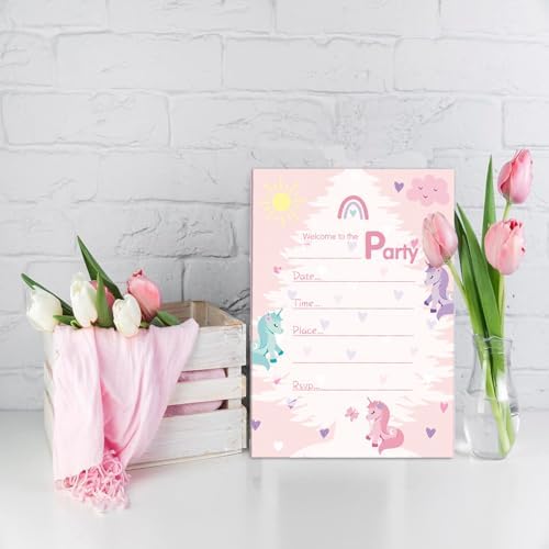Birthday Invitations Cute Unicorn 20Pcs Double Sided