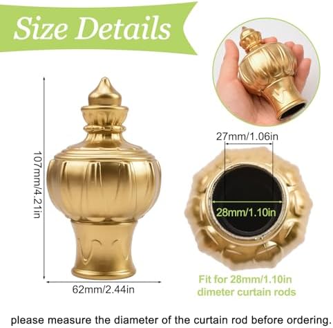 Curtain Finials 6Pcs Gold Plastic Decorative Window Rod Ends
