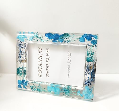 Botanical Picture Frame with Dried Flowers in Blue 5x7 Inch