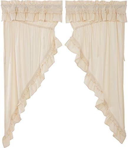 VHC Brands Muslin Ruffled Natural Tan Prairie Panels Set of 2