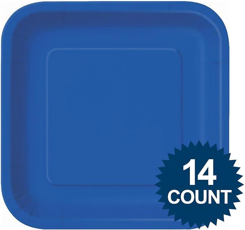 Royal Blue Solid Square Paper Dinner Plates 9 in Pack of 14