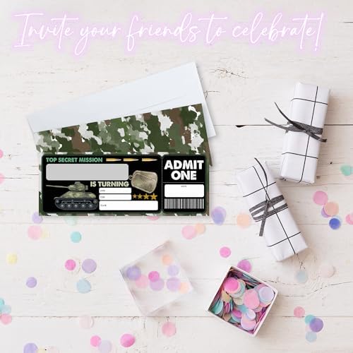 Camo Birthday Invitations 20 Pcs with Envelopes