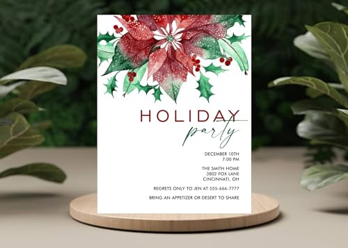 Personalized Christmas Party Invitation with Poinsettia Design