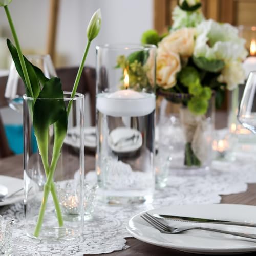 WDHODEC Cylinder Flower Vases 12PCS Hurricane Candle Holders Clear Glass Vase Set