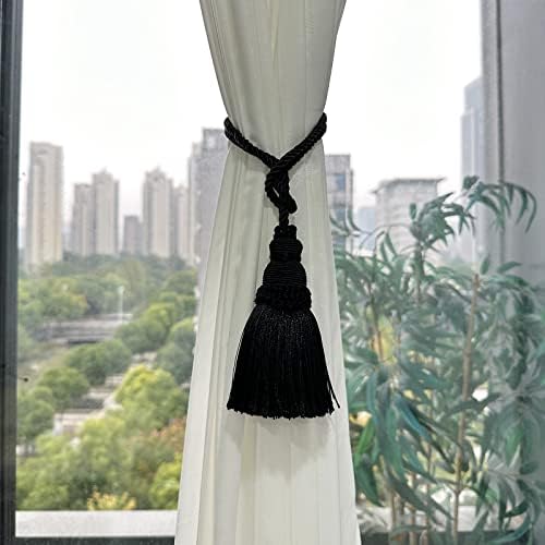 Fenghuangwu 2 Pack Curtain Tie Backs Rope Tassels Black