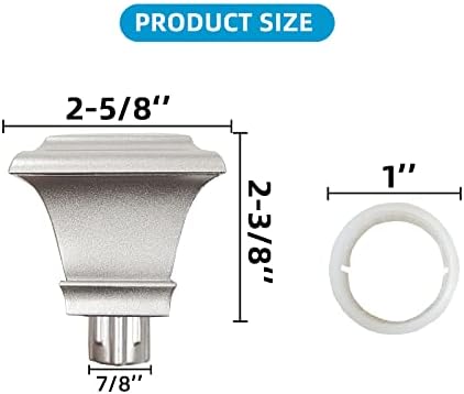 Silver Square Plastic Curtain Rod Finials 2 Pcs