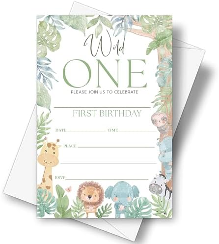 Wild One Birthday Invitations 20 Pieces with Envelopes