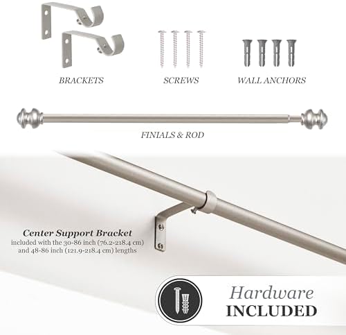 Kenney Kendall Standard Window Curtain Rod 28-48 Inch Brushed Nickel