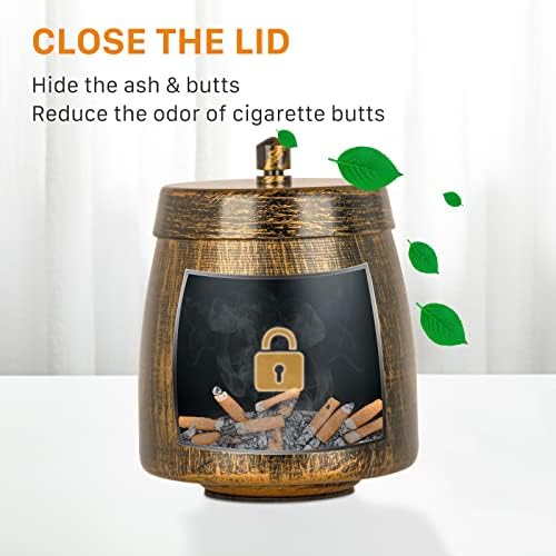 Small Retro Copper Ashtray with Lid for Outdoor Use