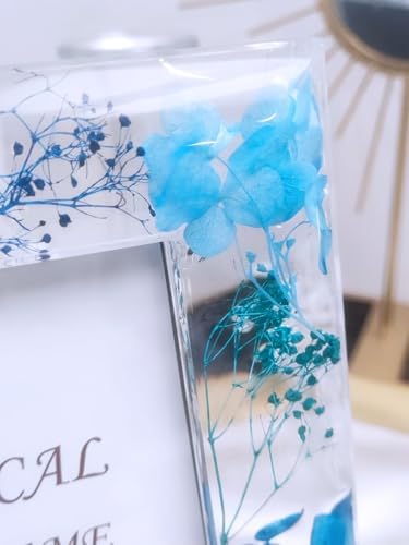 Botanical Picture Frame with Dried Flowers in Blue 5x7 Inch