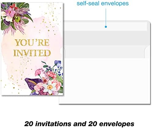 Soiceu Floral Party Invitations Set of 20 with Envelopes