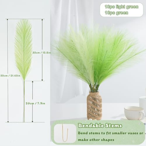 U-LIAN 36PCS Green Faux Pampas Grass 22 Inch Decor