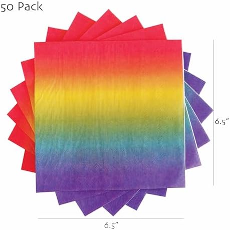 Rainbow Napkins 50 Pack Disposable Party Supplies