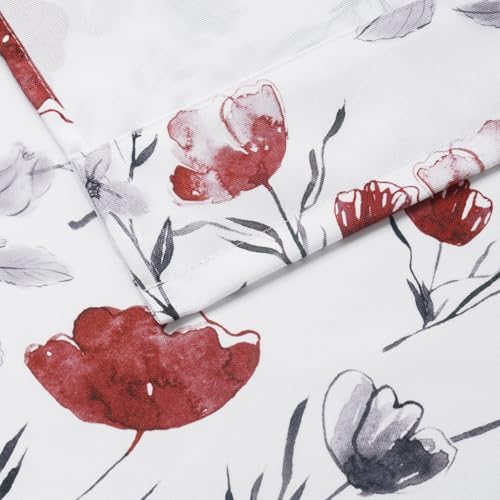 Likiyol Floral Swag Curtains Red Gray for Kitchen Bedroom Drapes