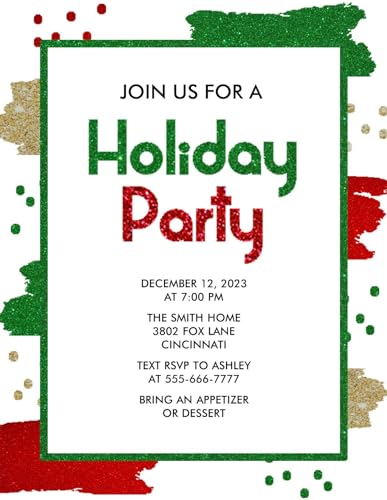 Personalized Christmas Party Invitation Glitter Paint Splatters