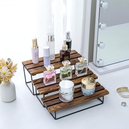 MyGift 3-Tier Rustic Burnt Wood Display Riser Stand