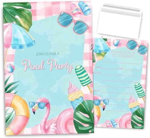 Pool Party Birthday Invitations for Girls 30 Sets