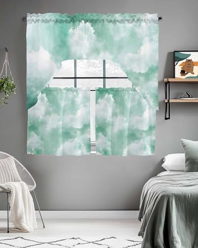 Green Sky Cloud Curtain and Valance Set 3 Pieces