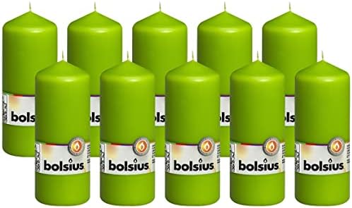 BOLSIUS 10 Unscented Lime Green Pillar Candles