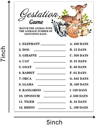 Safari Animals Gestation Game Cards for Baby Shower Party