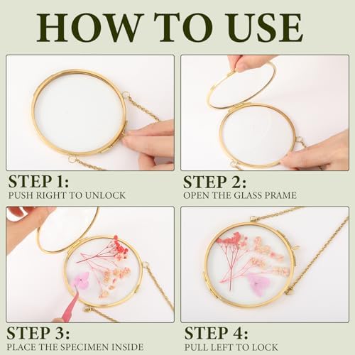 Qunclay 4 Pcs Pressed Flower Frame with Chain