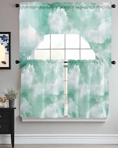 Green Sky Cloud Curtain and Valance Set 3 Pieces