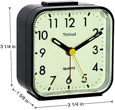 Glow in Dark Analog Alarm Clock with Silent Non-Ticking Design