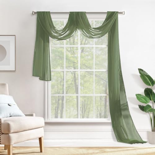 MIULEE Sheer Window Scarf Valance Extra Long Panel Sage Green