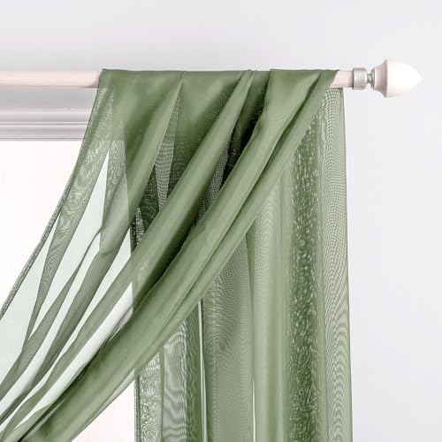 MIULEE Sheer Window Scarf Valance Extra Long Panel Sage Green