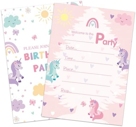 Birthday Invitations Cute Unicorn 20Pcs Double Sided