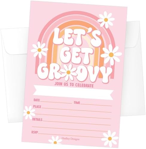 Hadley Designs Retro Groovy Girl Birthday Invitations 15-Pack