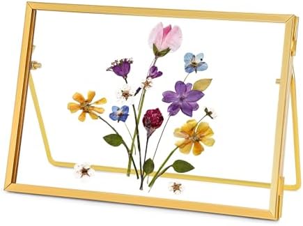 Glass Pressed Flower Frame Handmade with Brass Edges
